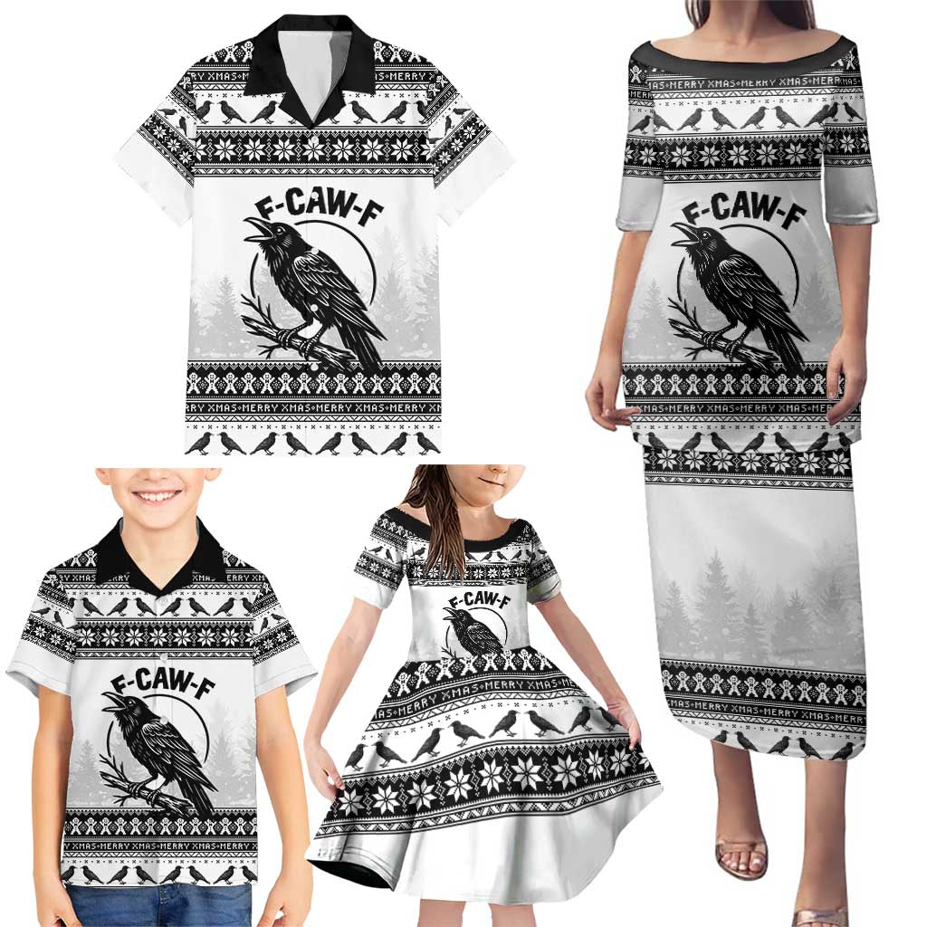 Funny Christmas F Caw F Raven Family Matching Puletasi and Hawaiian Shirt Merry Craw Mas - Wonder Print Shop