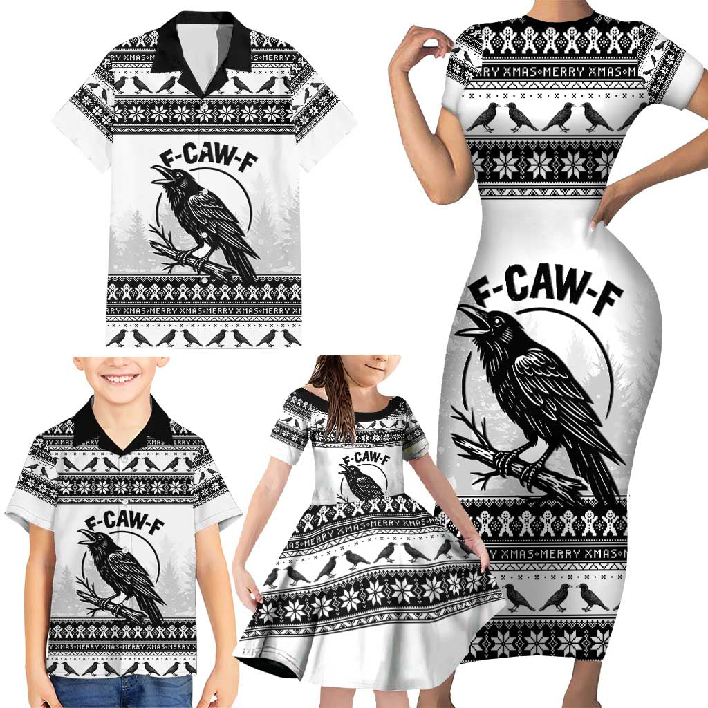 Funny Christmas F Caw F Raven Family Matching Short Sleeve Bodycon Dress and Hawaiian Shirt Merry Craw Mas - Wonder Print Shop