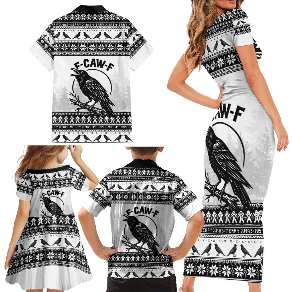 Funny Christmas F Caw F Raven Family Matching Short Sleeve Bodycon Dress and Hawaiian Shirt Merry Craw Mas - Wonder Print Shop