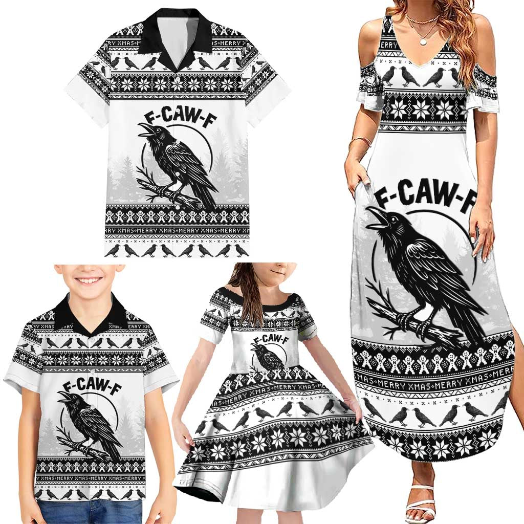 Funny Christmas F Caw F Raven Family Matching Summer Maxi Dress and Hawaiian Shirt Merry Craw Mas - Wonder Print Shop