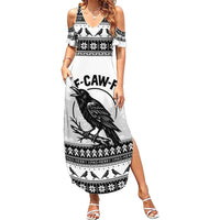 Funny Christmas F Caw F Raven Family Matching Summer Maxi Dress and Hawaiian Shirt Merry Craw Mas - Wonder Print Shop