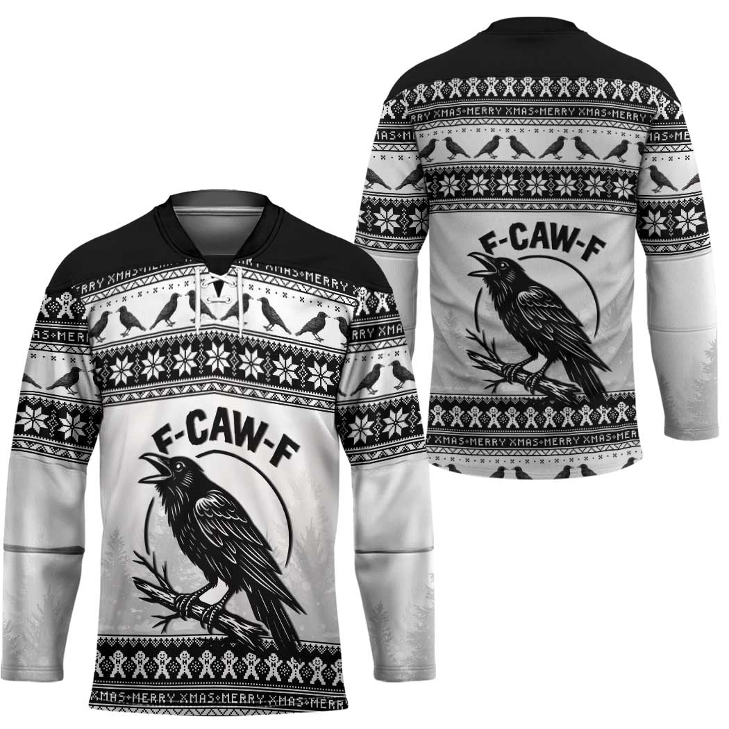 Funny Christmas F Caw F Raven Hockey Jersey Merry Craw Mas - Wonder Print Shop