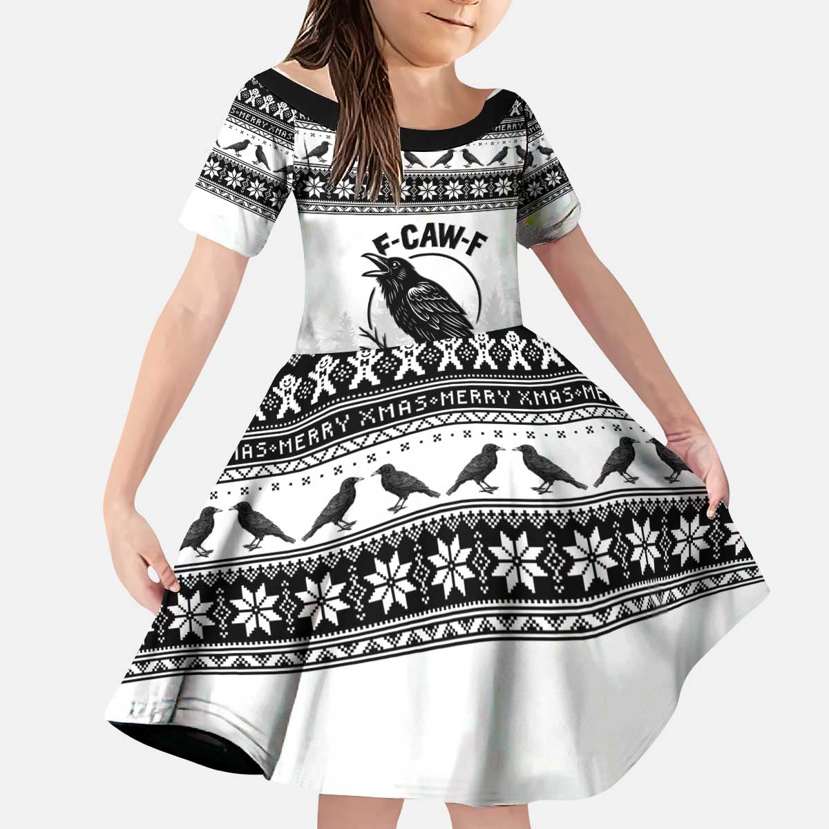 Funny Christmas F Caw F Raven Kid Short Sleeve Dress Merry Craw Mas - Wonder Print Shop