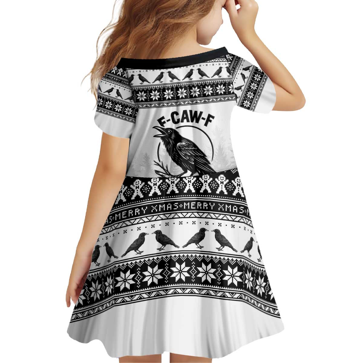 Funny Christmas F Caw F Raven Kid Short Sleeve Dress Merry Craw Mas - Wonder Print Shop