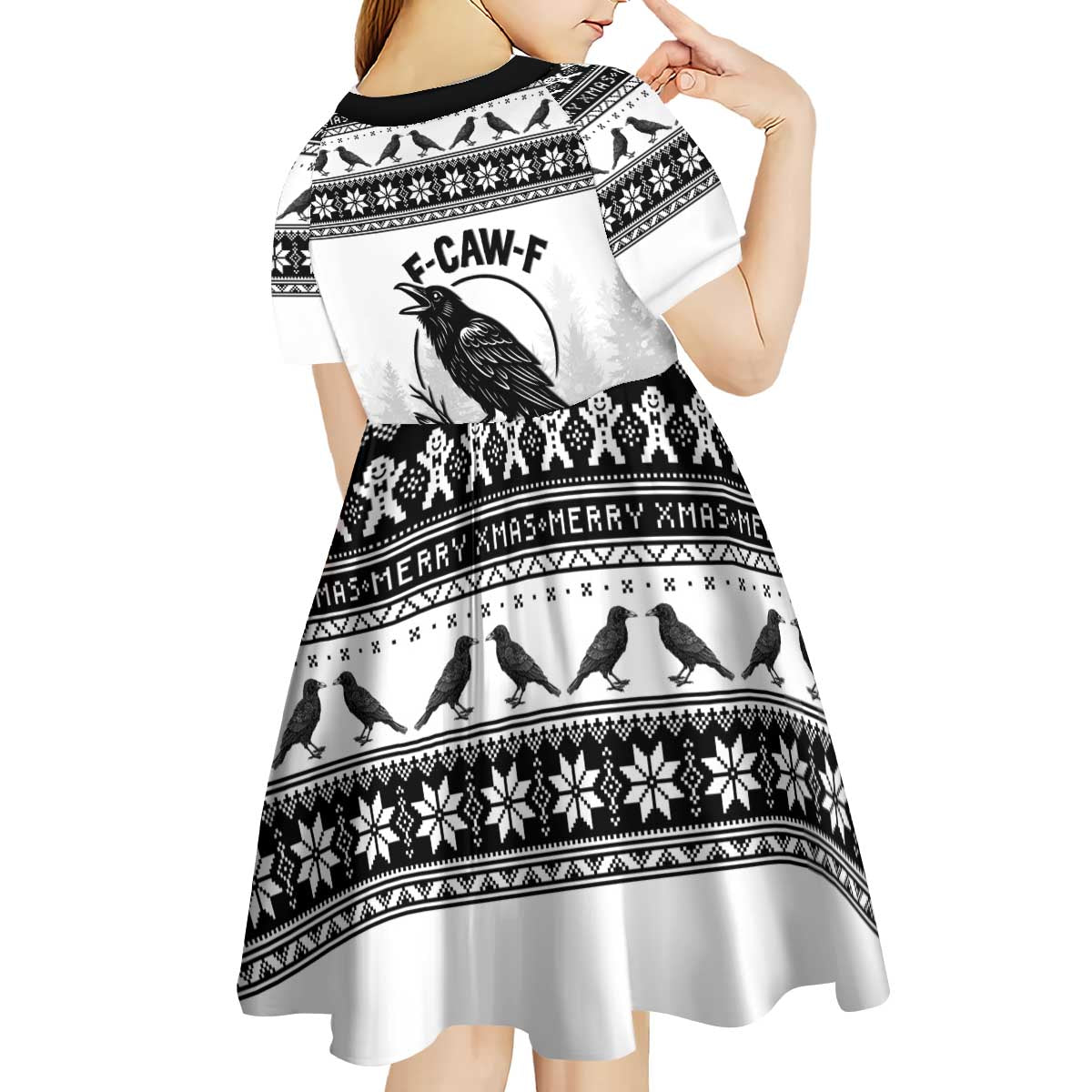 Funny Christmas F Caw F Raven Kid Short Sleeve Dress Merry Craw Mas - Wonder Print Shop
