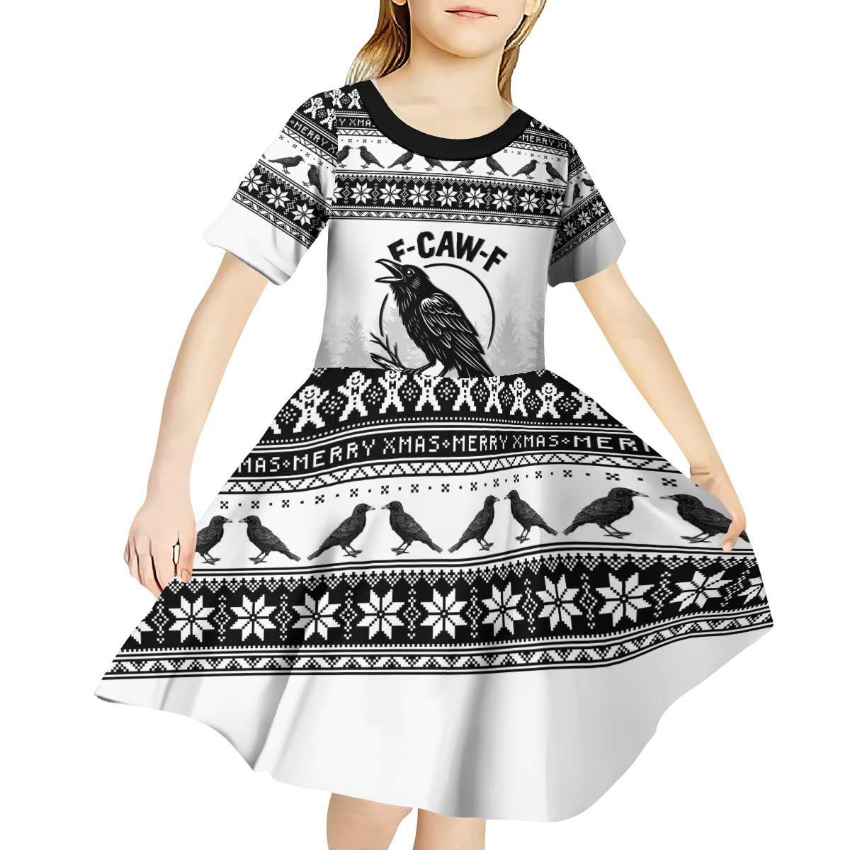 Funny Christmas F Caw F Raven Kid Short Sleeve Dress Merry Craw Mas - Wonder Print Shop
