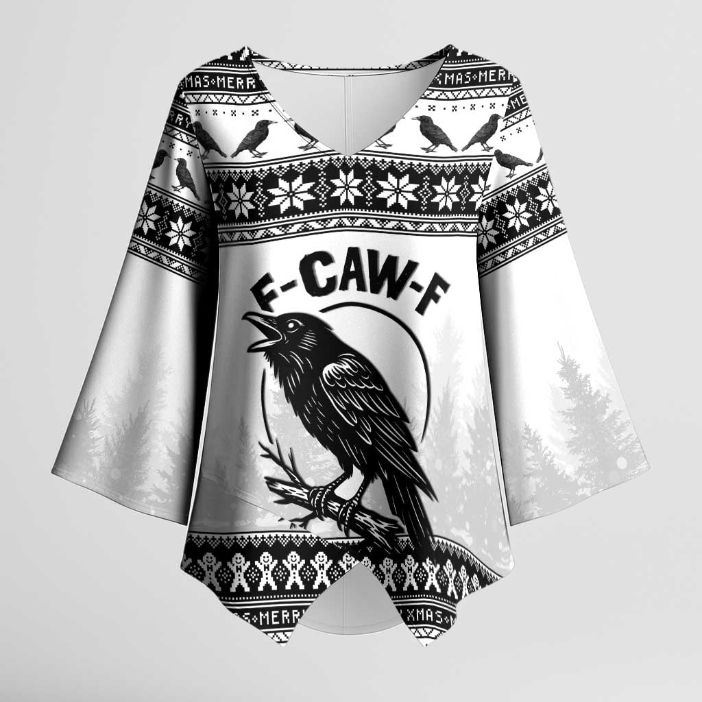 Funny Christmas F Caw F Raven Kimono Sleeve Blouse Merry Craw Mas - Wonder Print Shop