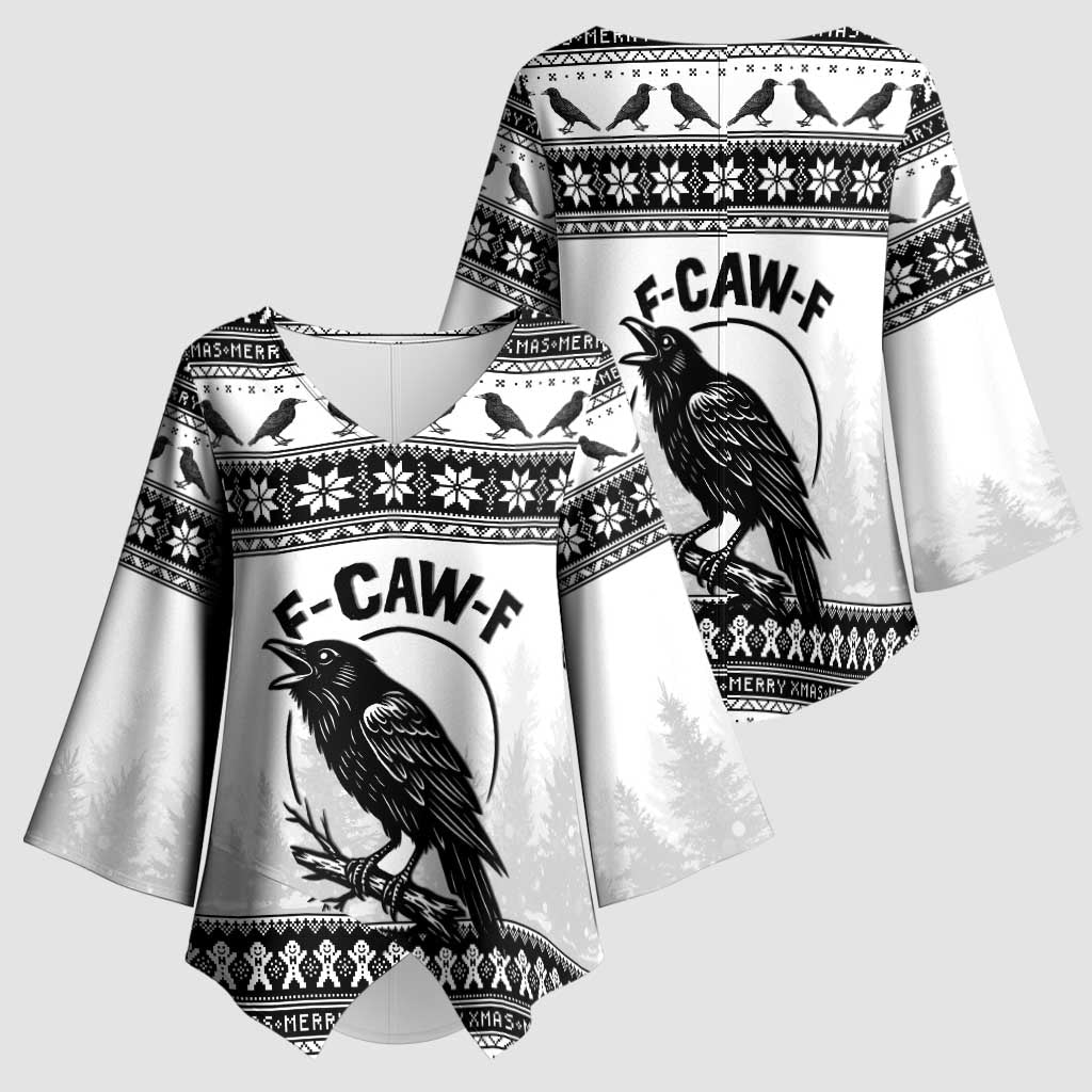 Funny Christmas F Caw F Raven Kimono Sleeve Blouse Merry Craw Mas - Wonder Print Shop