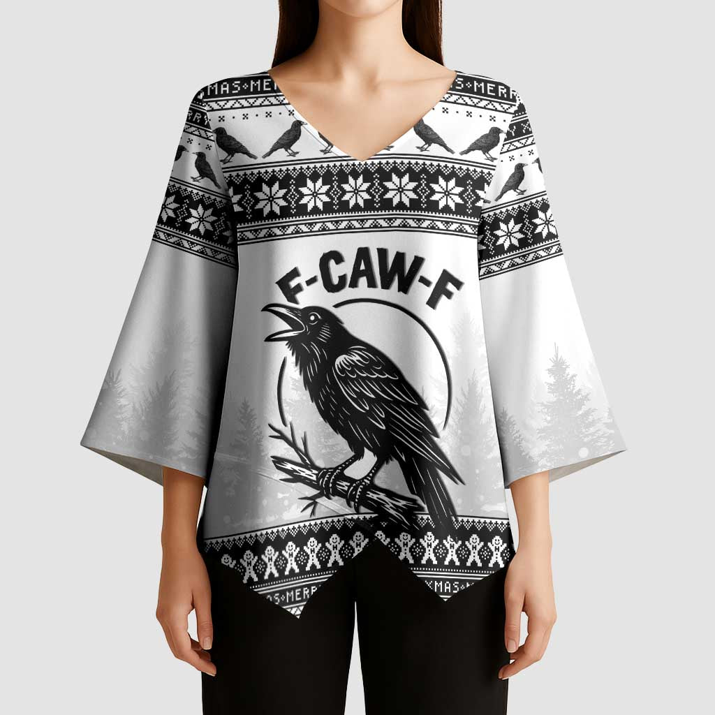 Funny Christmas F Caw F Raven Kimono Sleeve Blouse Merry Craw Mas - Wonder Print Shop