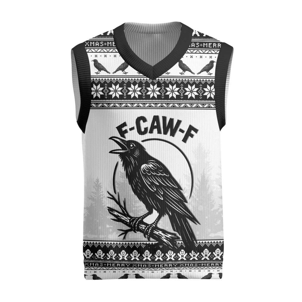 Funny Christmas F Caw F Raven Christmas Knitted V-Neck Vest Merry Craw Mas - Wonder Print Shop