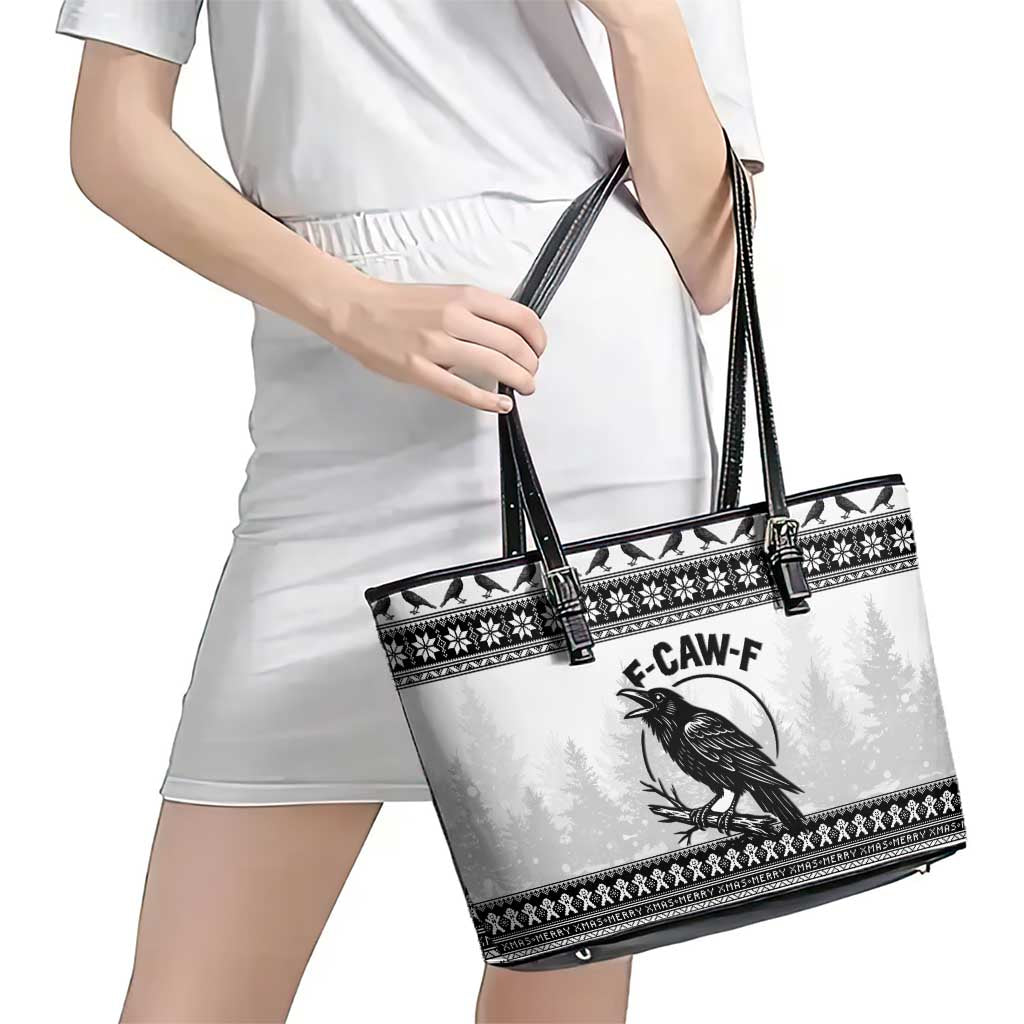 Funny Christmas F Caw F Raven Leather Tote Bag Merry Craw Mas - Wonder Print Shop