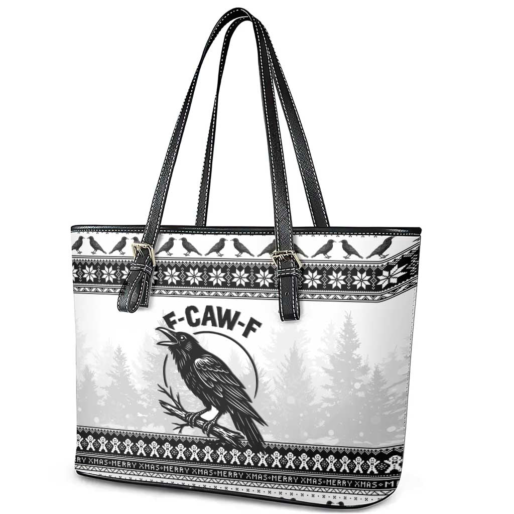Funny Christmas F Caw F Raven Leather Tote Bag Merry Craw Mas - Wonder Print Shop