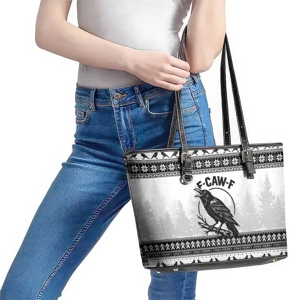 Funny Christmas F Caw F Raven Leather Tote Bag Merry Craw Mas - Wonder Print Shop
