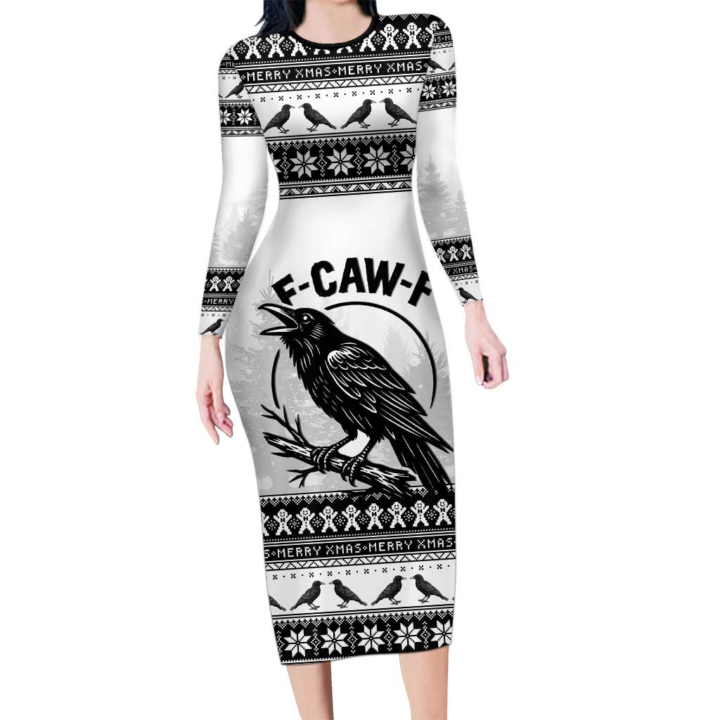 Funny Christmas F Caw F Raven Long Sleeve Bodycon Dress Merry Craw Mas - Wonder Print Shop