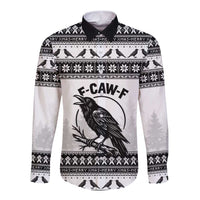 Funny Christmas F Caw F Raven Long Sleeve Button Shirt Merry Craw Mas - Wonder Print Shop