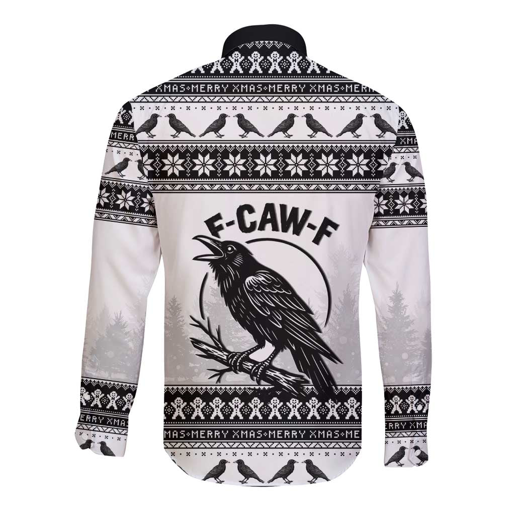 Funny Christmas F Caw F Raven Long Sleeve Button Shirt Merry Craw Mas - Wonder Print Shop