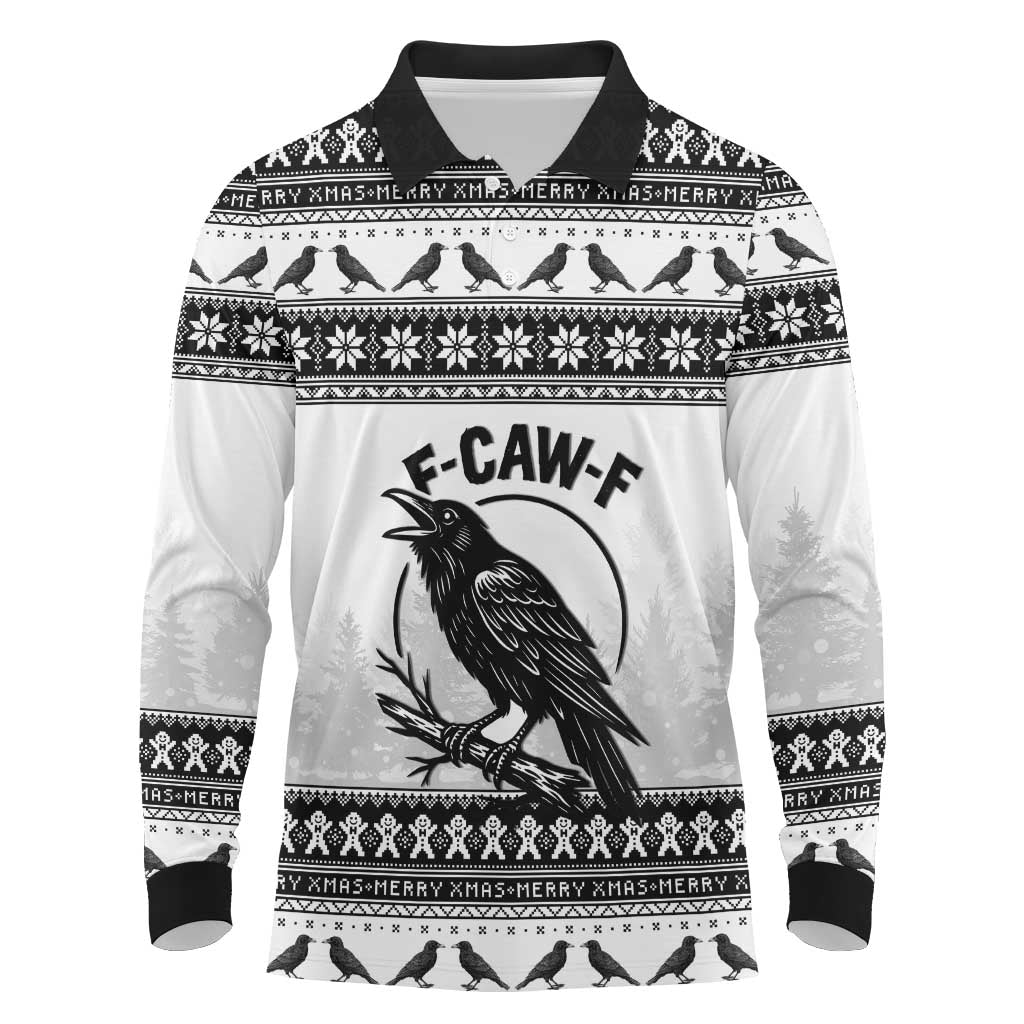 Funny Christmas F Caw F Raven Long Sleeve Polo Shirt Merry Craw Mas - Wonder Print Shop