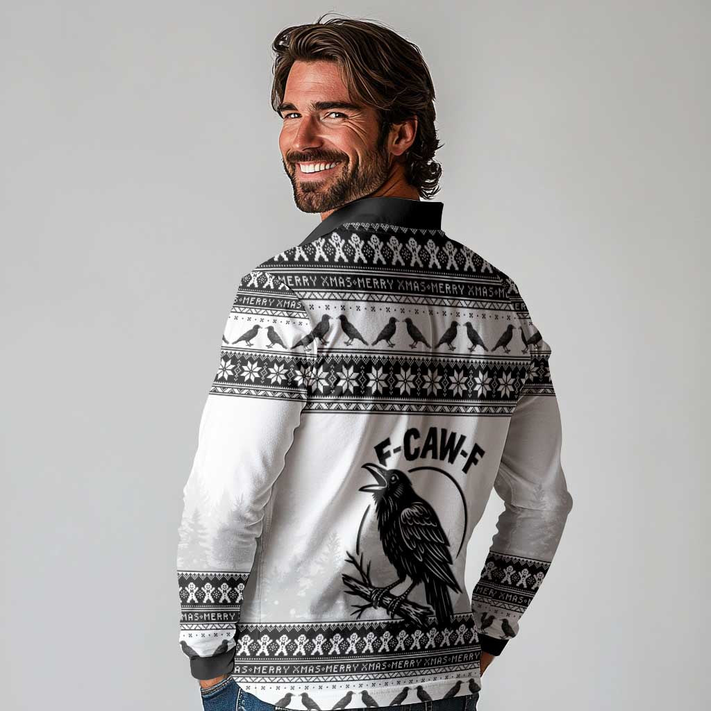 Funny Christmas F Caw F Raven Long Sleeve Polo Shirt Merry Craw Mas - Wonder Print Shop