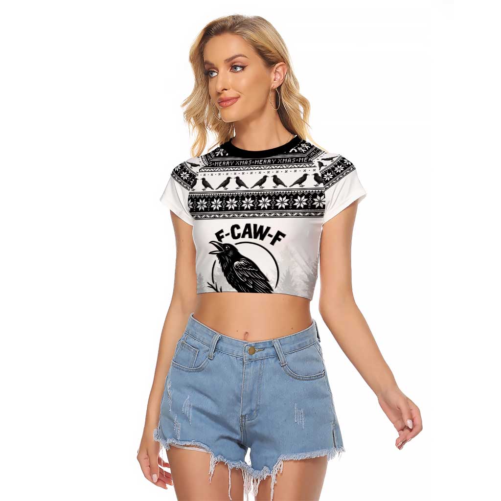 Funny Christmas F Caw F Raven Raglan Cropped T Shirt Merry Craw Mas - Wonder Print Shop