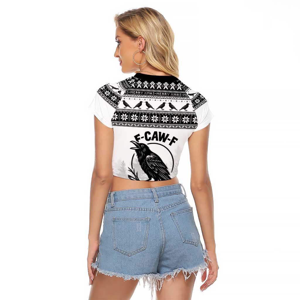 Funny Christmas F Caw F Raven Raglan Cropped T Shirt Merry Craw Mas - Wonder Print Shop