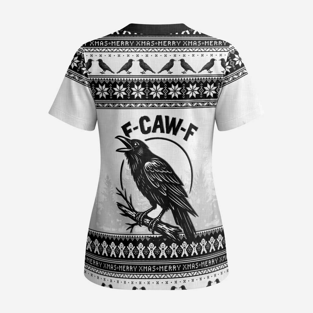 Funny Christmas F Caw F Raven Scrub Top Merry Craw Mas - Wonder Print Shop