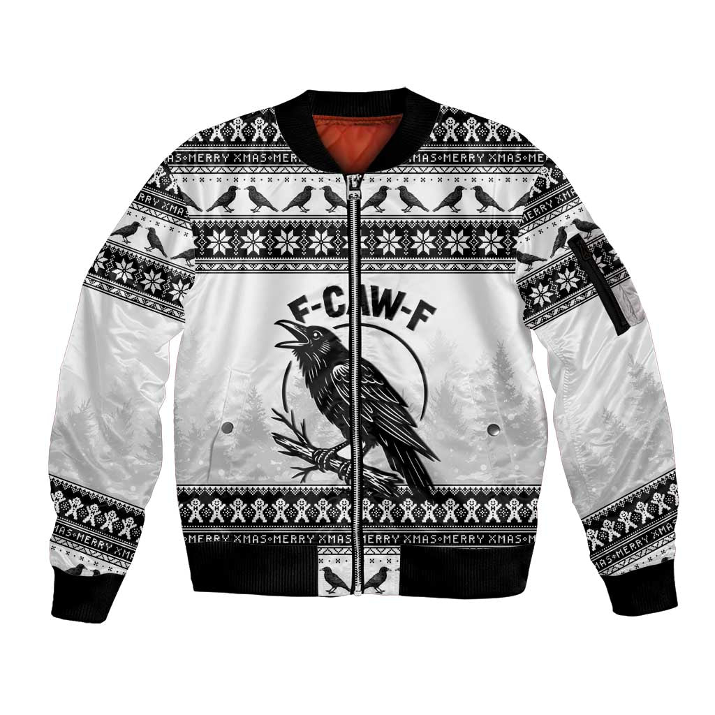 Funny Christmas F Caw F Raven Sleeve Zip Bomber Jacket Merry Craw Mas - Wonder Print Shop