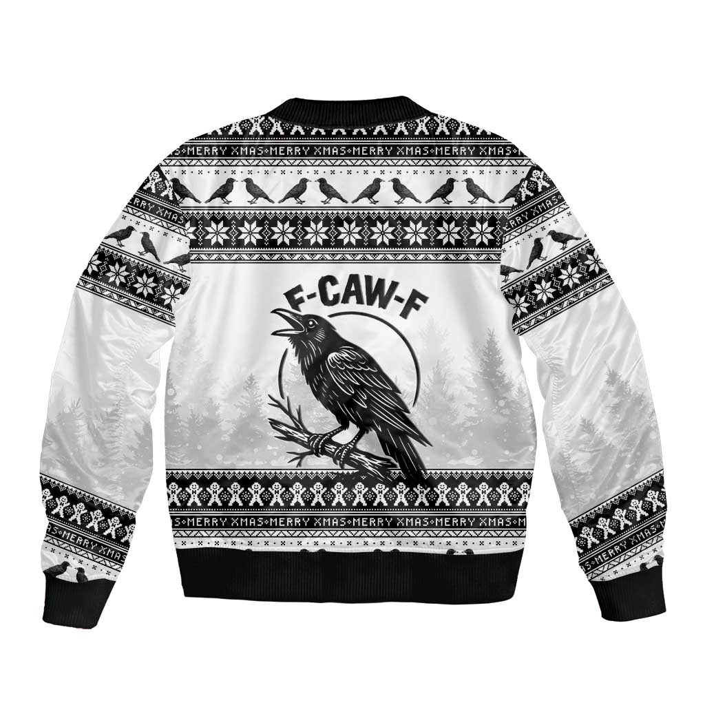 Funny Christmas F Caw F Raven Sleeve Zip Bomber Jacket Merry Craw Mas - Wonder Print Shop