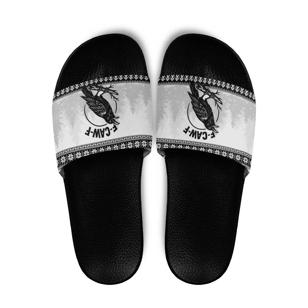 Funny Christmas F Caw F Raven Slide Sandals Merry Craw Mas - Wonder Print Shop