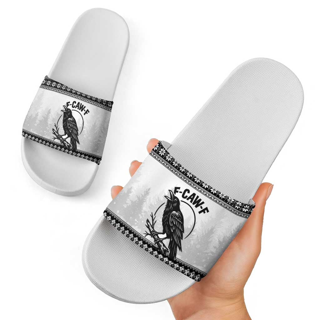 Funny Christmas F Caw F Raven Slide Sandals Merry Craw Mas - Wonder Print Shop