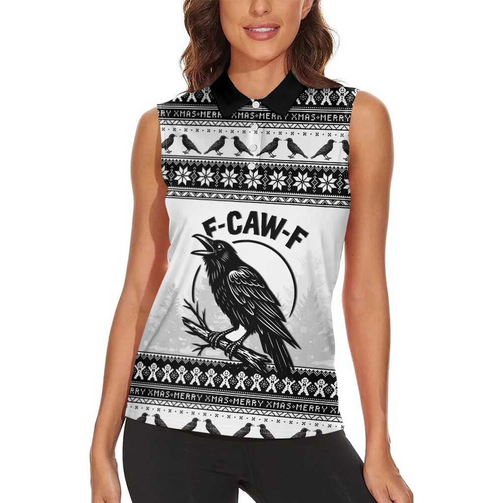 Funny Christmas F Caw F Raven Women Sleeveless Polo Shirt Merry Craw Mas - Wonder Print Shop