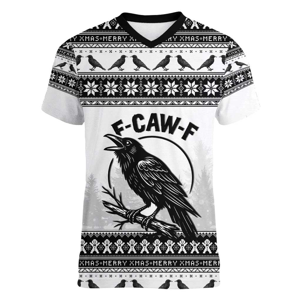 Funny Christmas F Caw F Raven Women V-Neck T-Shirt Merry Craw Mas - Wonder Print Shop