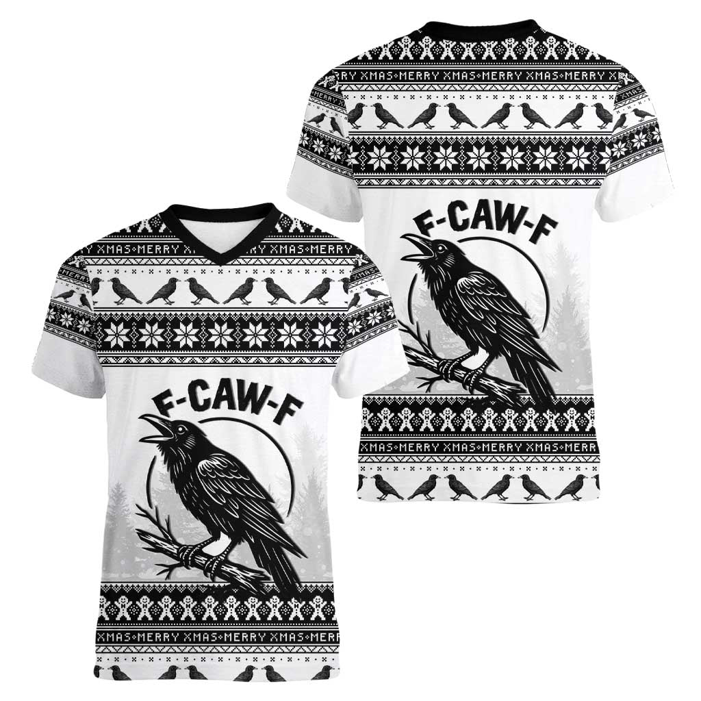 Funny Christmas F Caw F Raven Women V-Neck T-Shirt Merry Craw Mas - Wonder Print Shop