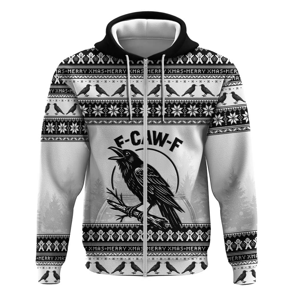 Funny Christmas F Caw F Raven Zip Hoodie Merry Craw Mas - Wonder Print Shop