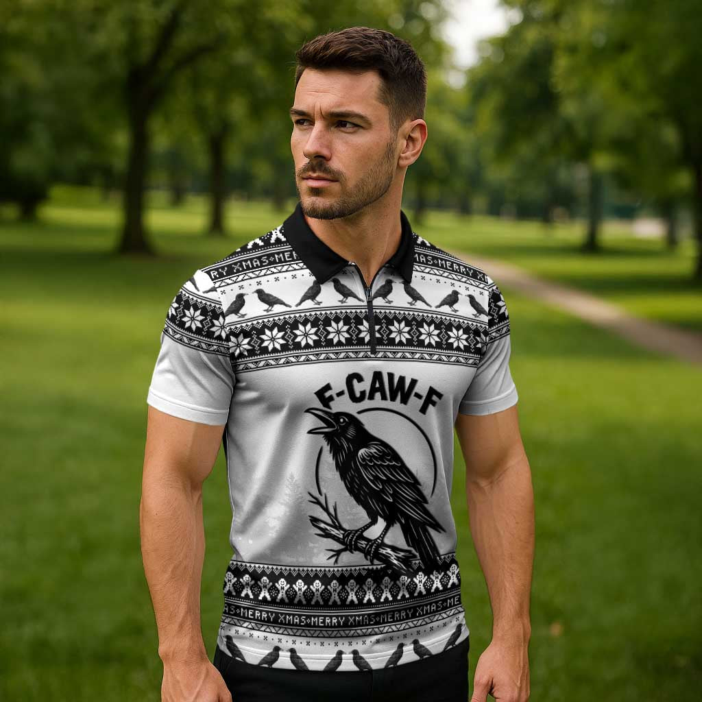 Funny Christmas F Caw F Raven Zipper Polo Shirt Merry Craw Mas - Wonder Print Shop