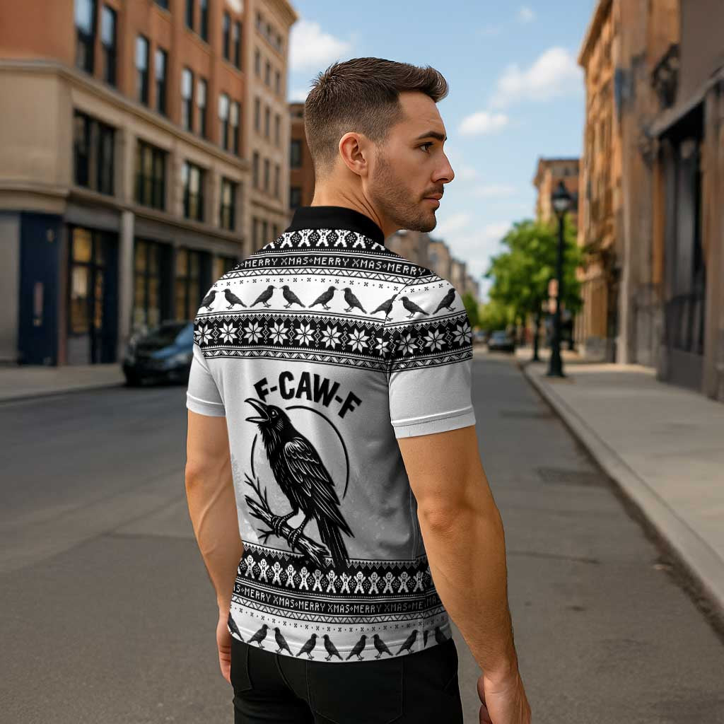 Funny Christmas F Caw F Raven Zipper Polo Shirt Merry Craw Mas - Wonder Print Shop