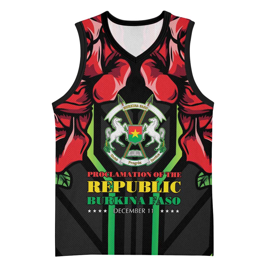 Burkina Faso Republic Day Basketball Jersey Coat Of Arms With Rose - Wonder Print Shop