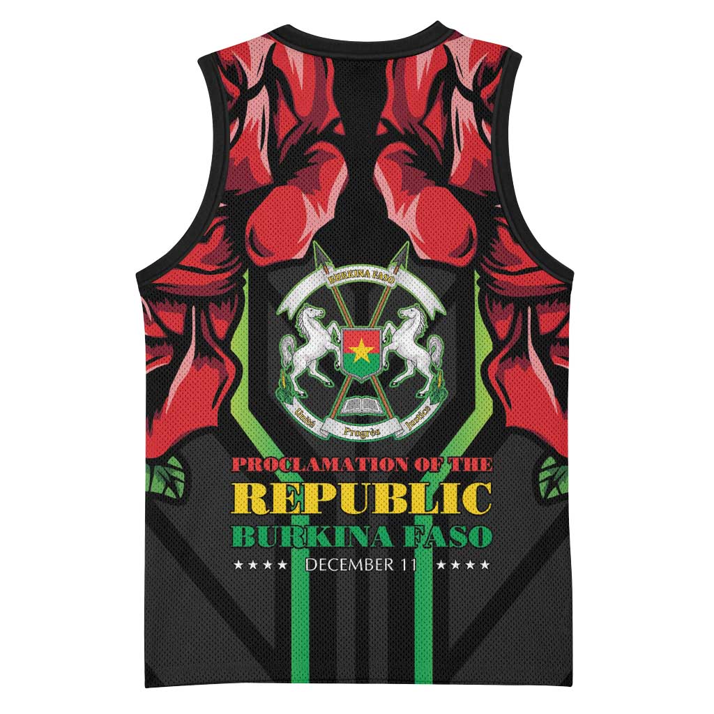 Burkina Faso Republic Day Basketball Jersey Coat Of Arms With Rose - Wonder Print Shop