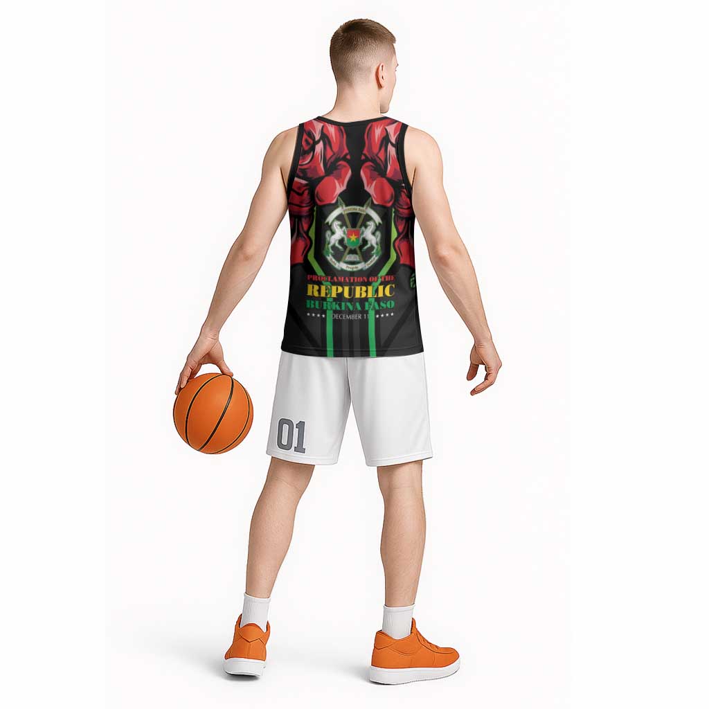 Burkina Faso Republic Day Basketball Jersey Coat Of Arms With Rose - Wonder Print Shop