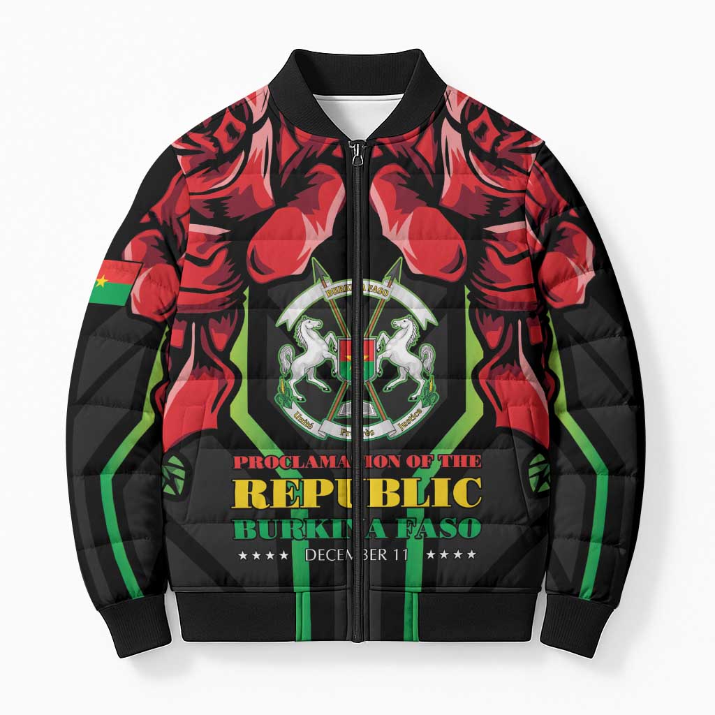 Burkina Faso Republic Day Bomber Puffer Jacket Coat Of Arms With Rose - Wonder Print Shop