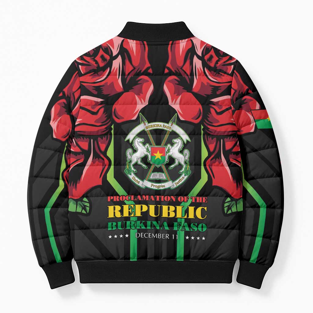 Burkina Faso Republic Day Bomber Puffer Jacket Coat Of Arms With Rose - Wonder Print Shop