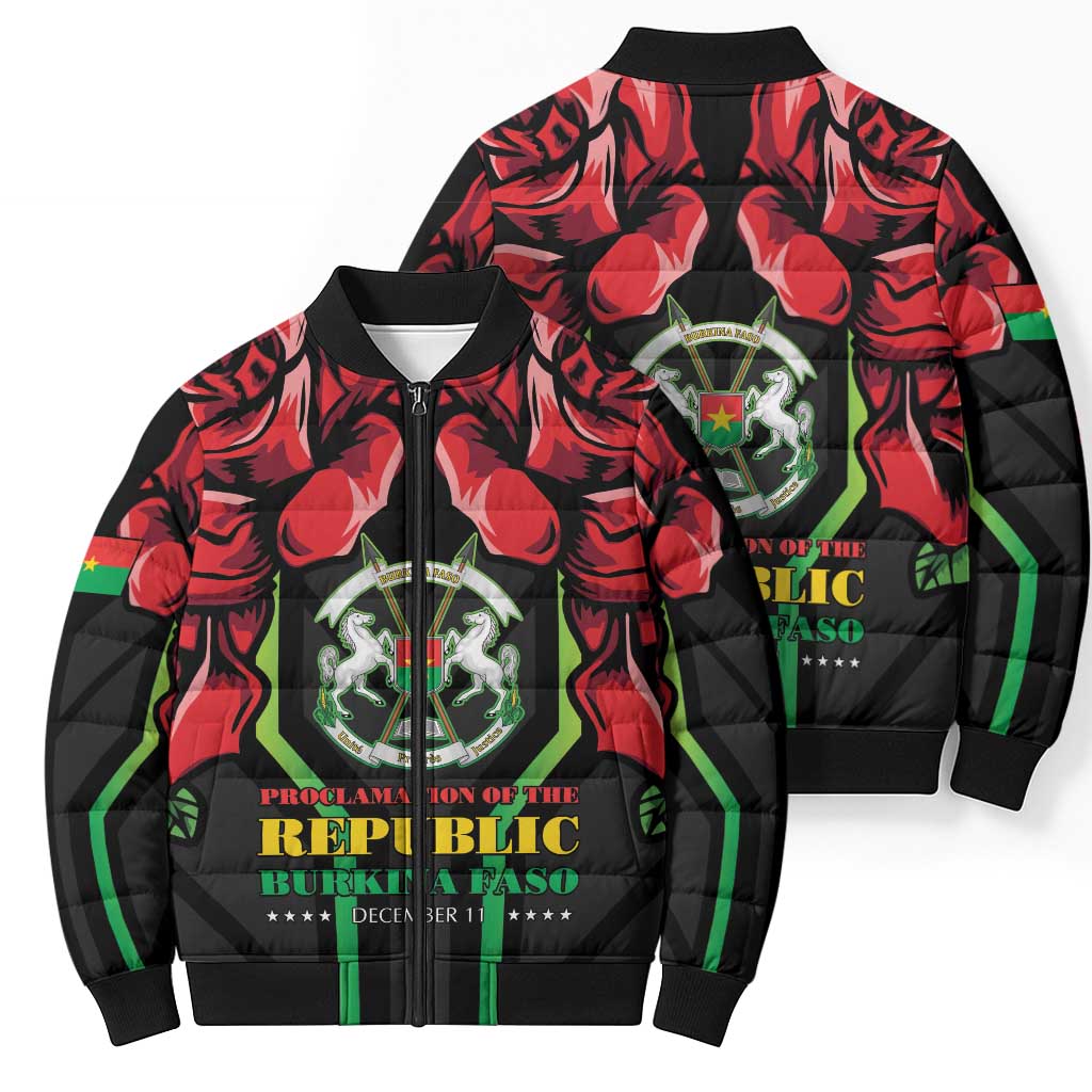 Burkina Faso Republic Day Bomber Puffer Jacket Coat Of Arms With Rose - Wonder Print Shop