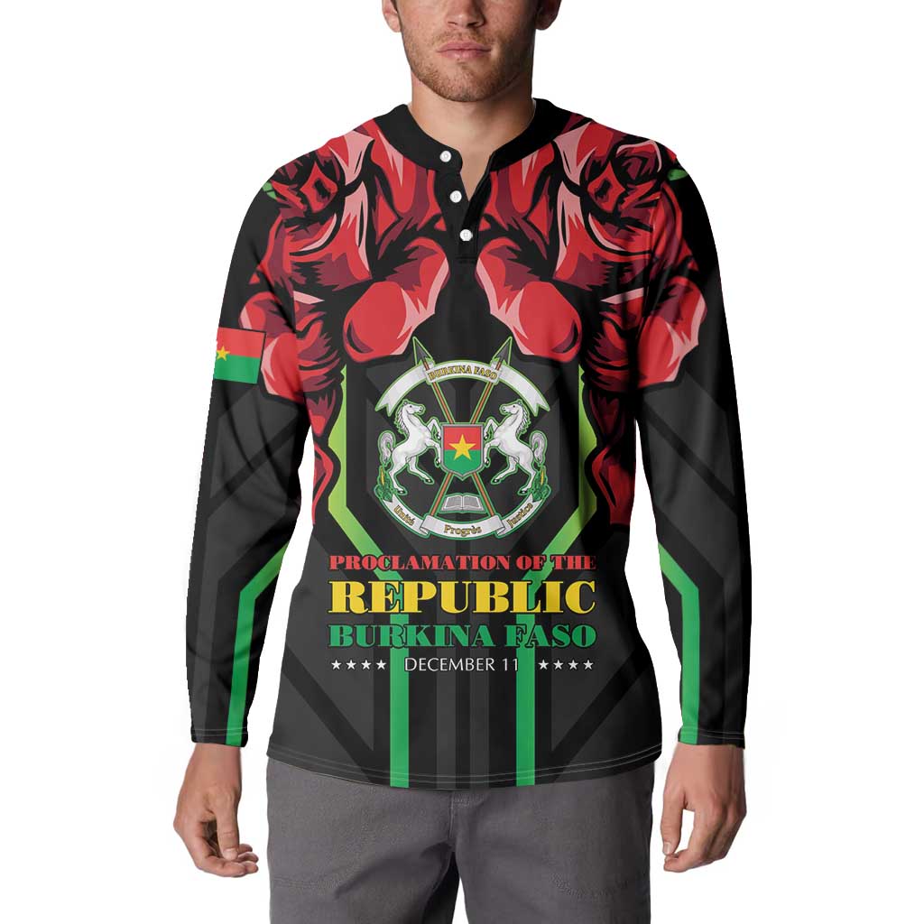 Burkina Faso Republic Day Button Sweatshirt Coat Of Arms With Rose - Wonder Print Shop