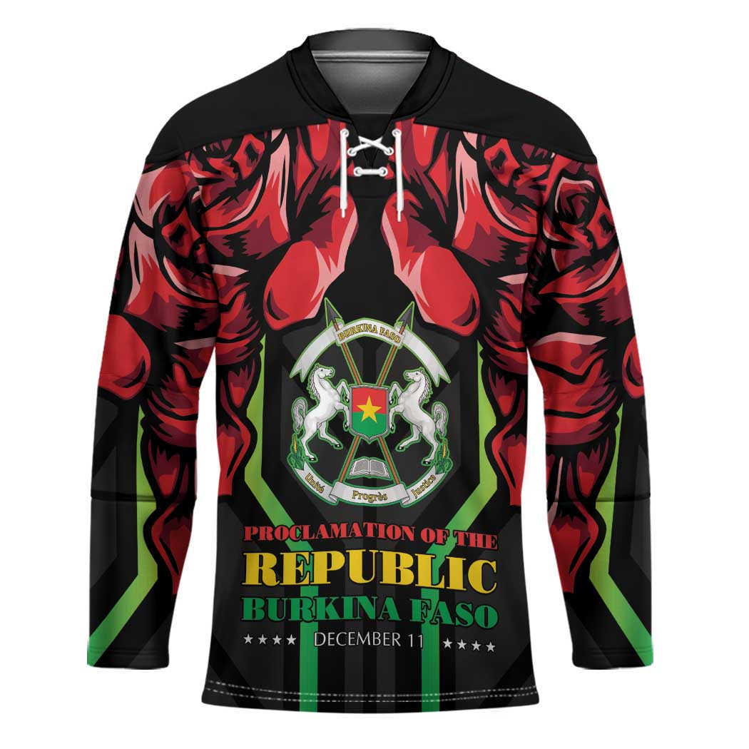 Burkina Faso Republic Day Hockey Jersey Coat Of Arms With Rose - Wonder Print Shop