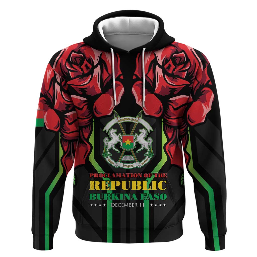 Burkina Faso Republic Day Hoodie Coat Of Arms With Rose - Wonder Print Shop