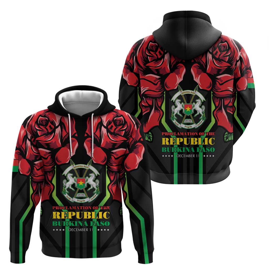 Burkina Faso Republic Day Hoodie Coat Of Arms With Rose - Wonder Print Shop