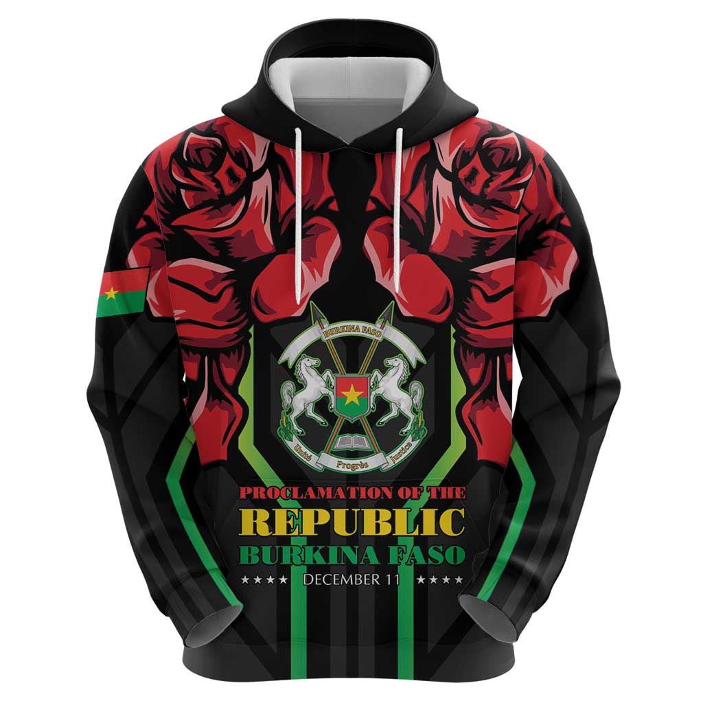 Burkina Faso Republic Day Hoodie Coat Of Arms With Rose - Wonder Print Shop