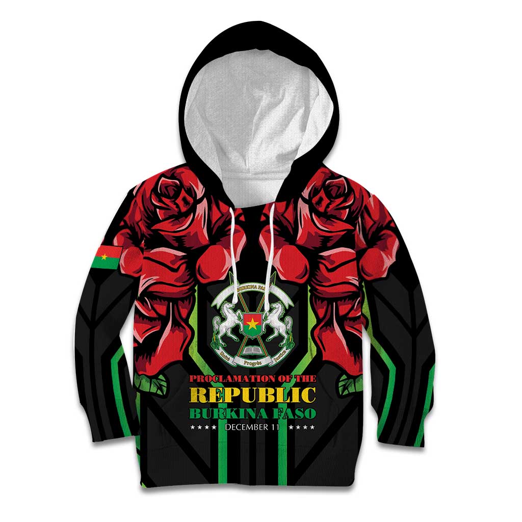 Burkina Faso Republic Day Kid Hoodie Coat Of Arms With Rose - Wonder Print Shop