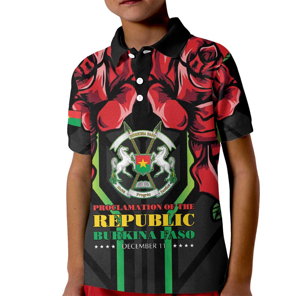 Burkina Faso Republic Day Kid Polo Shirt Coat Of Arms With Rose - Wonder Print Shop