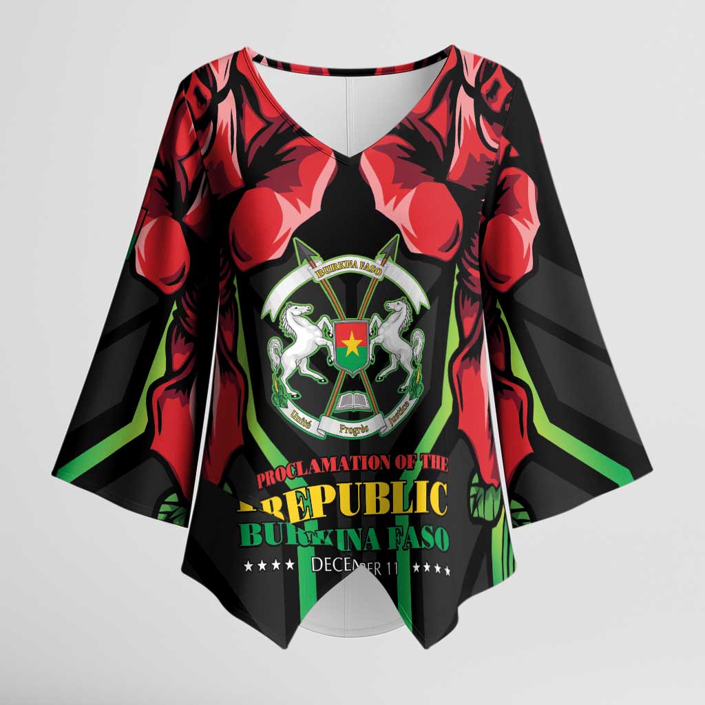 Burkina Faso Republic Day Kimono Sleeve Blouse Coat Of Arms With Rose - Wonder Print Shop