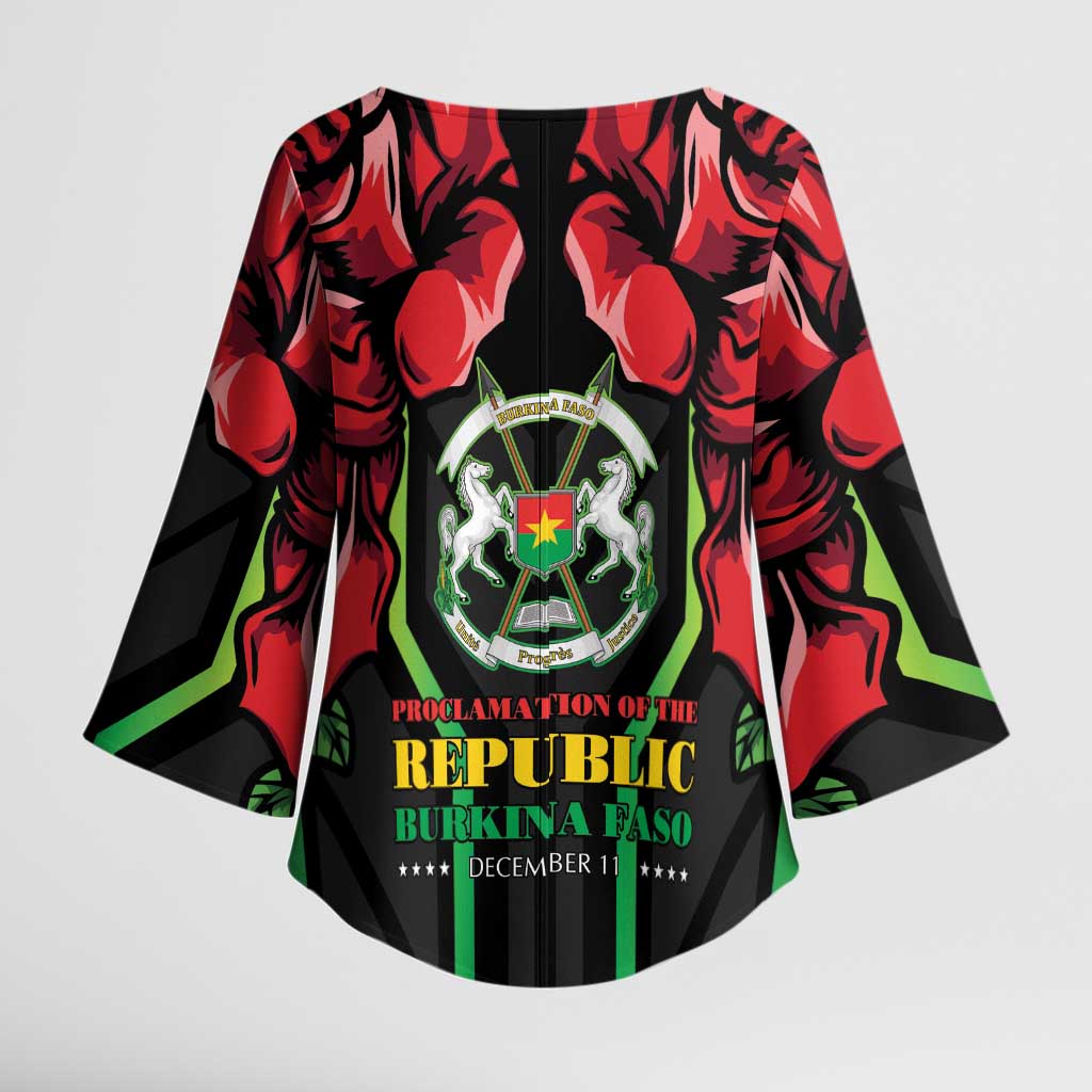 Burkina Faso Republic Day Kimono Sleeve Blouse Coat Of Arms With Rose - Wonder Print Shop